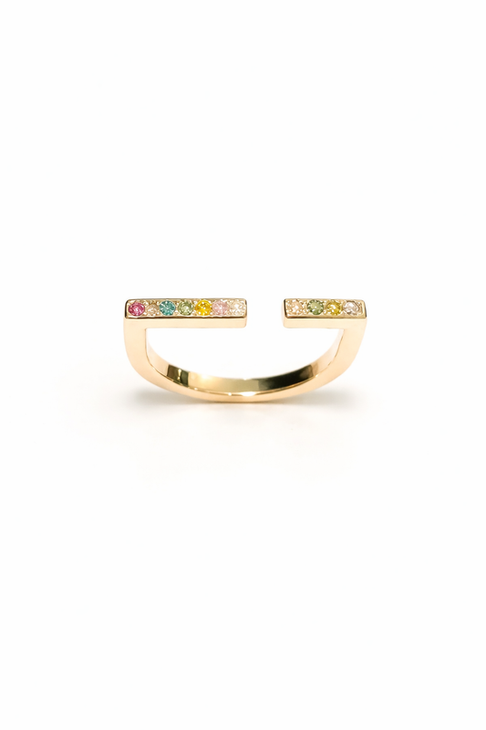 Rainbow Bliss - Ring i 14 kt guld med farvede diamanter | Moderne guldring