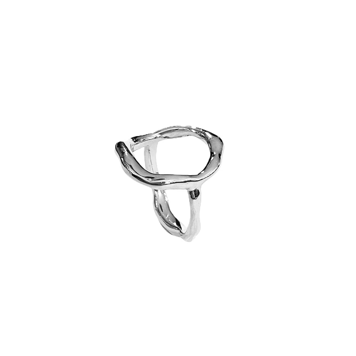 Curves Big silver ring, side view.