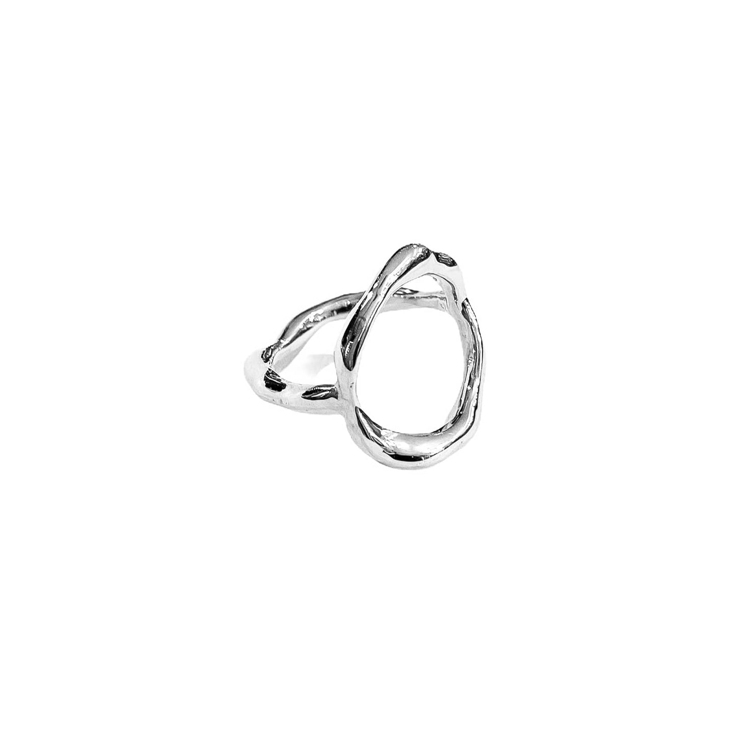 Curves Big silver ring, left side view.
