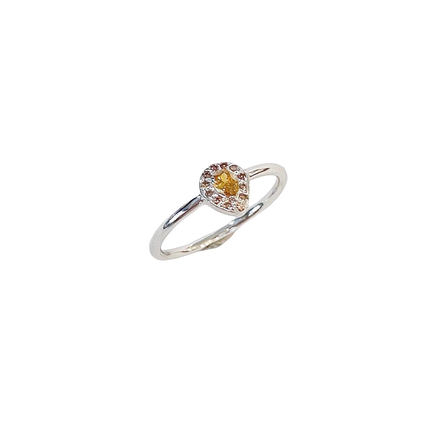 Fancy Natural 14 kt white gold ring, right top view.