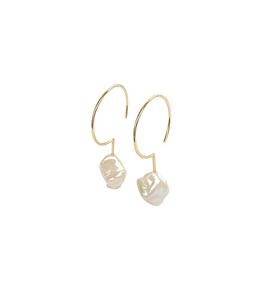Simple Hoops gold plated freshwater pearl earrings