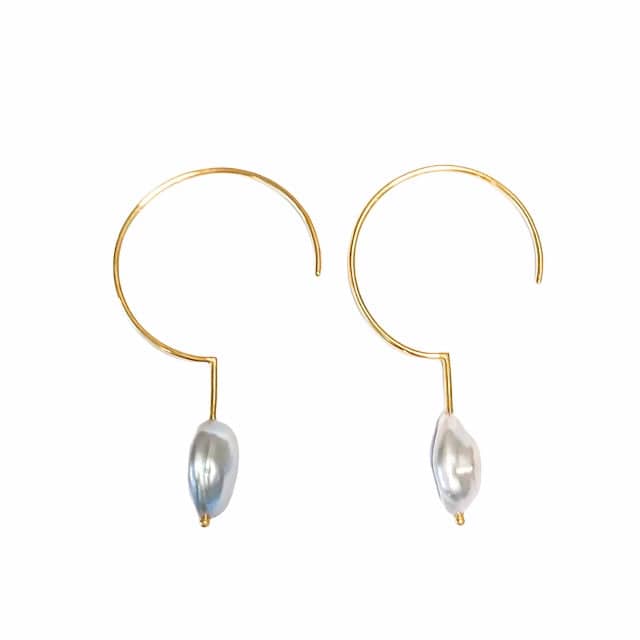 Simple Hoops gold plated freshwater pearl earrings