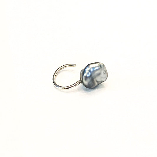 Keshi Cuff silver pearl earrings, right view.