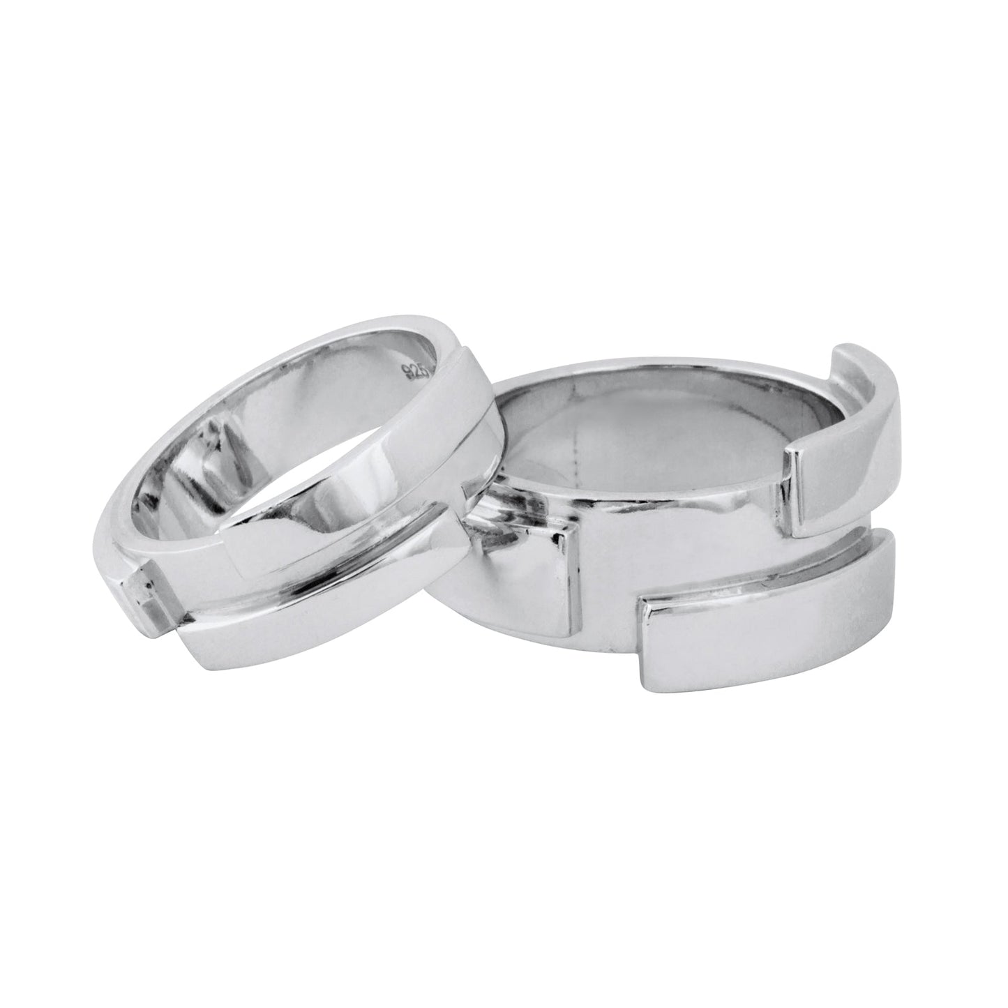 Plate 14 kt white gold wedding ring, top view.