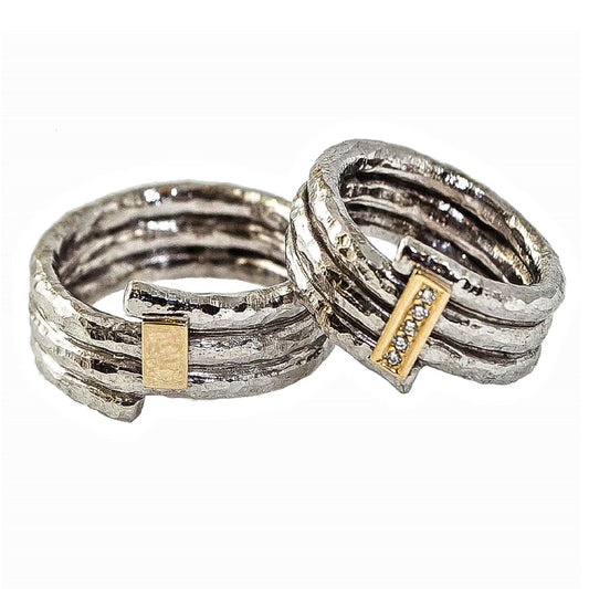 Raw 14 kt white gold wedding rings.