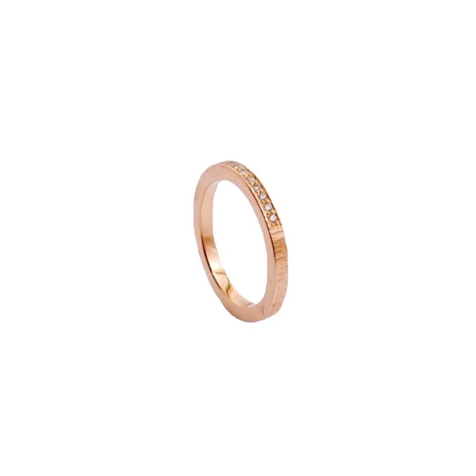 Raw Pavement 14 kt diamond ring, side view.