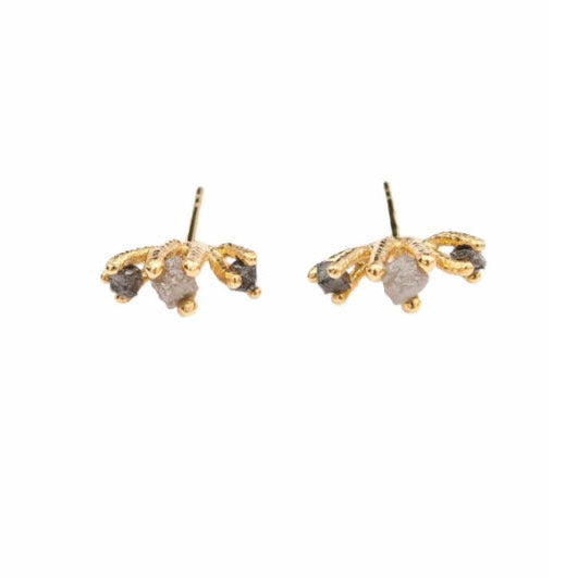 Rough Diamond Triple 14 kt gold studs, top view.