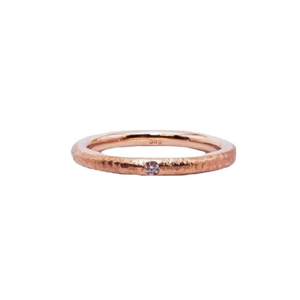 Round Single Diamond 14 kt gold ring, front view.