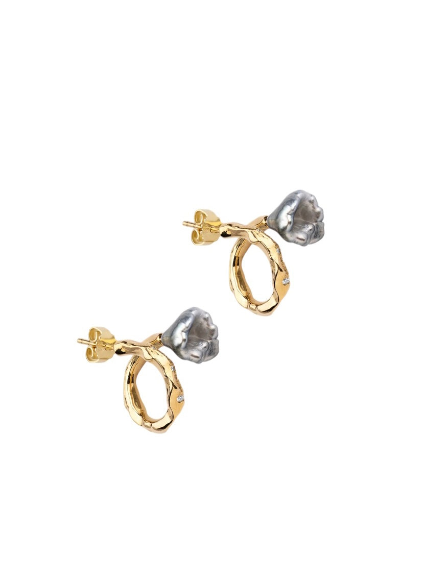 Luna Twist Keshi kreoler i 14 kt. Guld