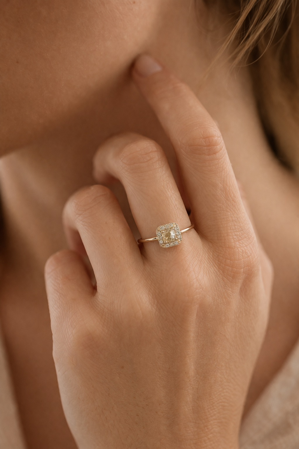 Champagne Dream 14 kt guld rung med hvide diamanter
