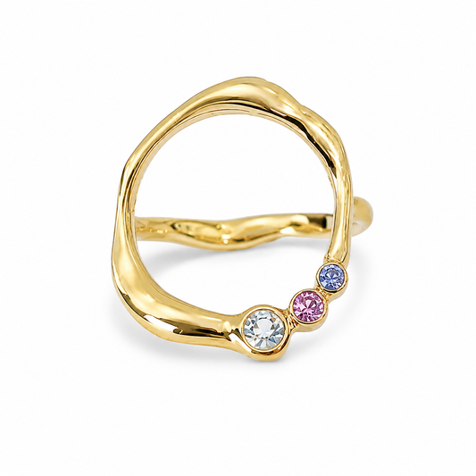 Curves Big safir forgyldt ring