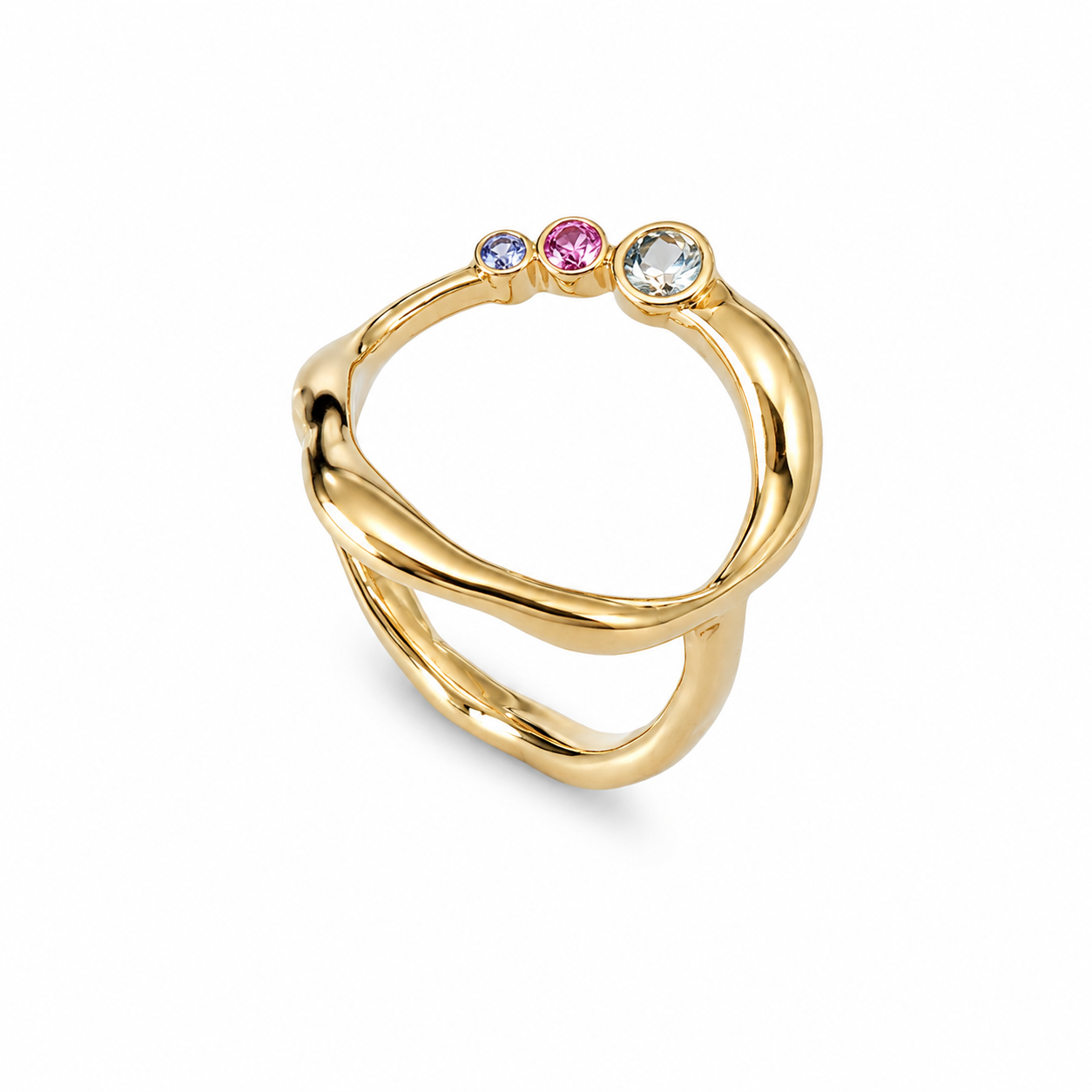 Curves Big safir forgyldt ring