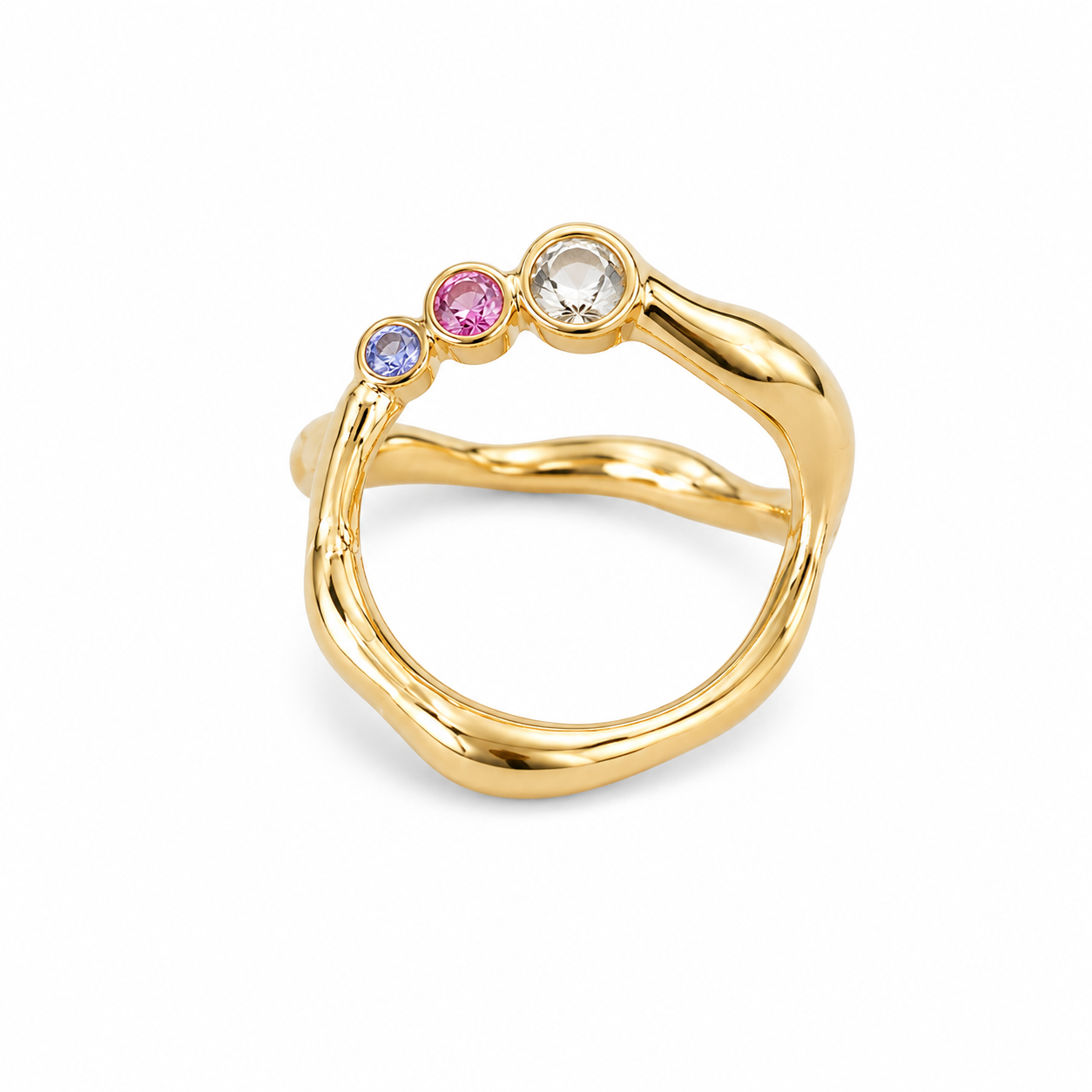 Curves Big safir forgyldt ring