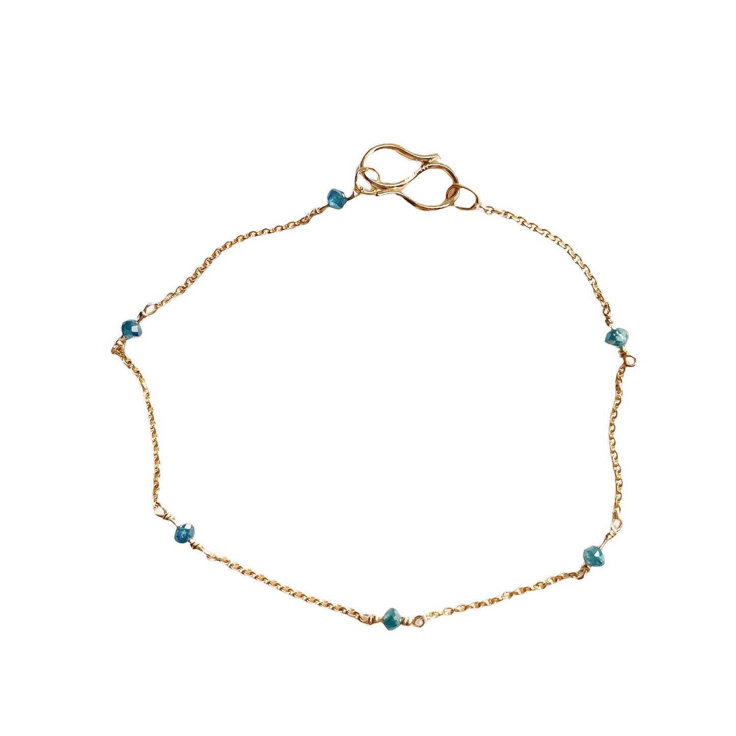 Beads 14 kt gold green diamond bracelet