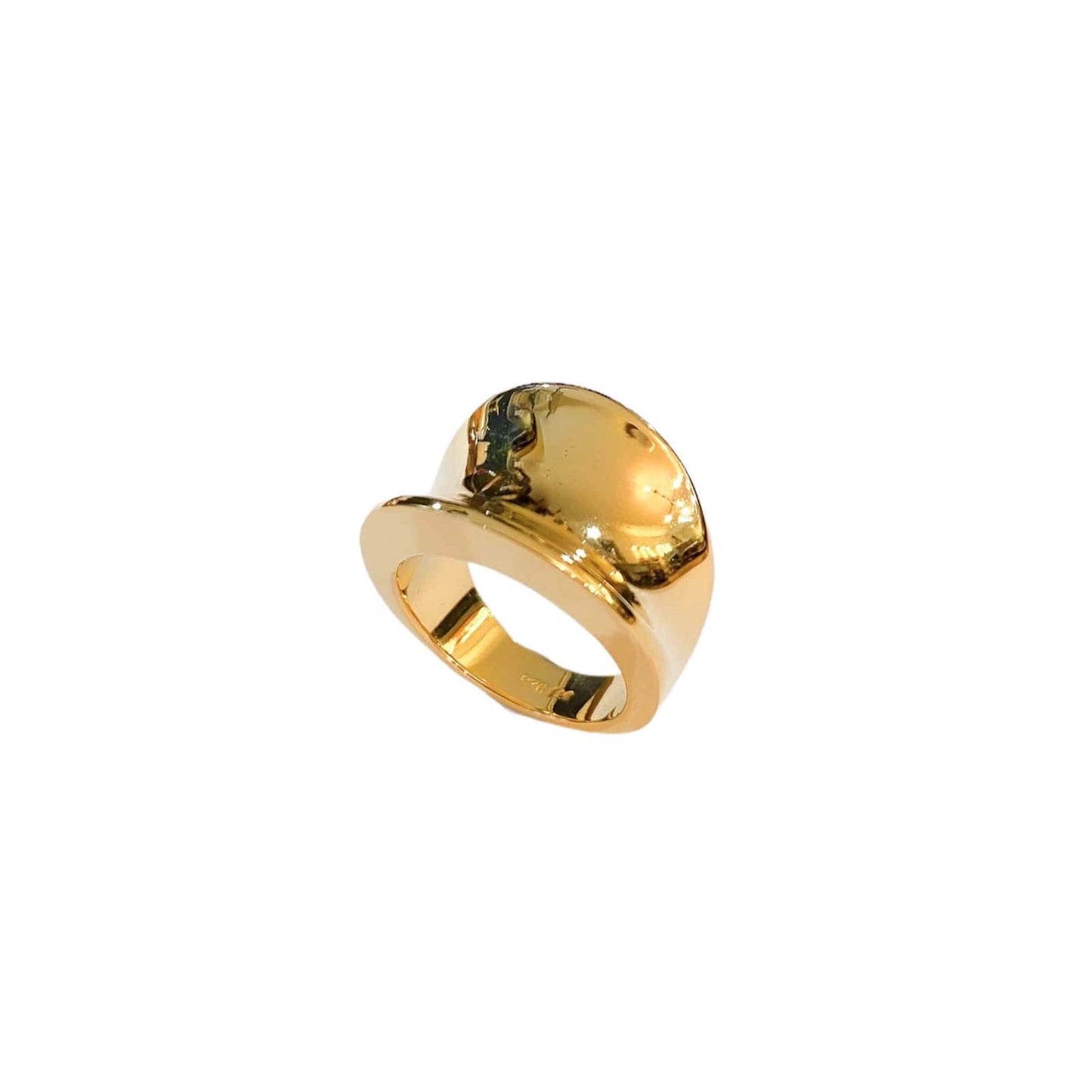 Deep gold plated silver ring, left side view.