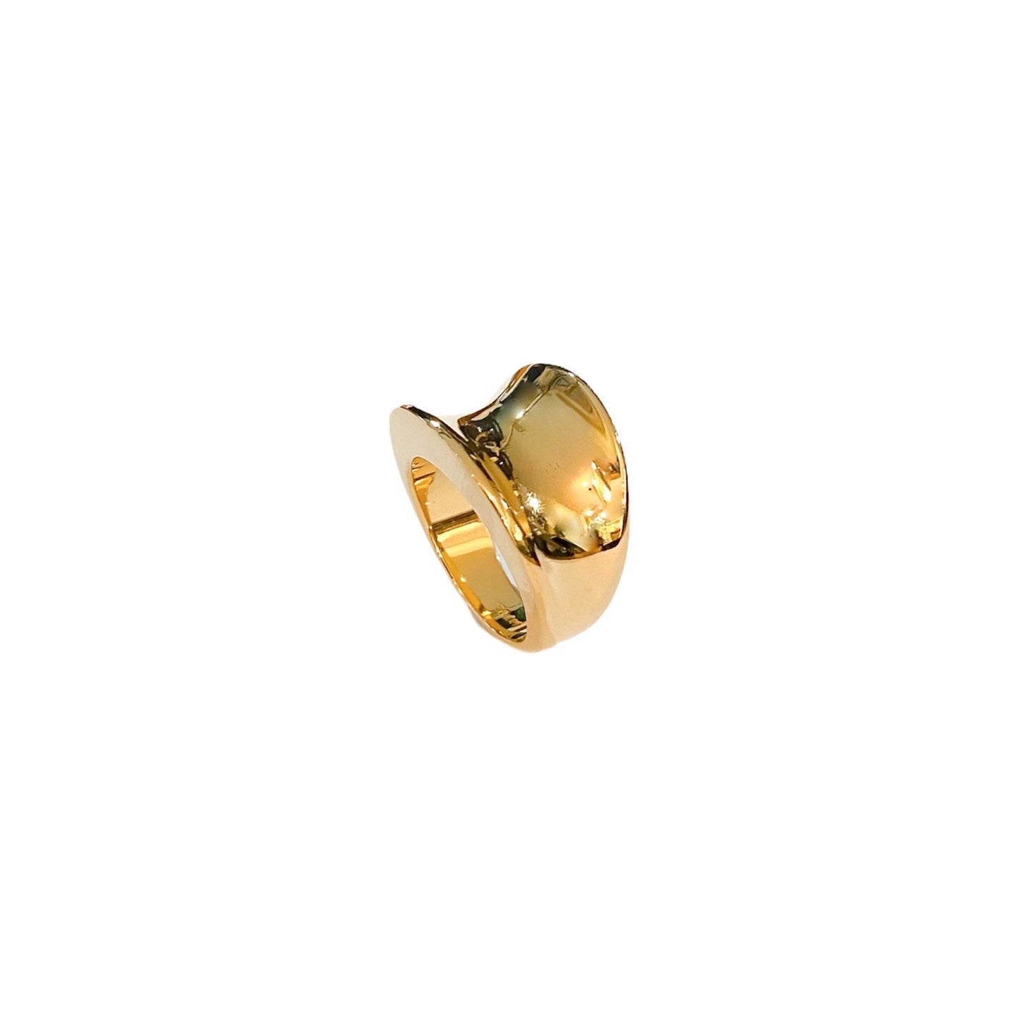 Deep gold plated silver ring, side view.