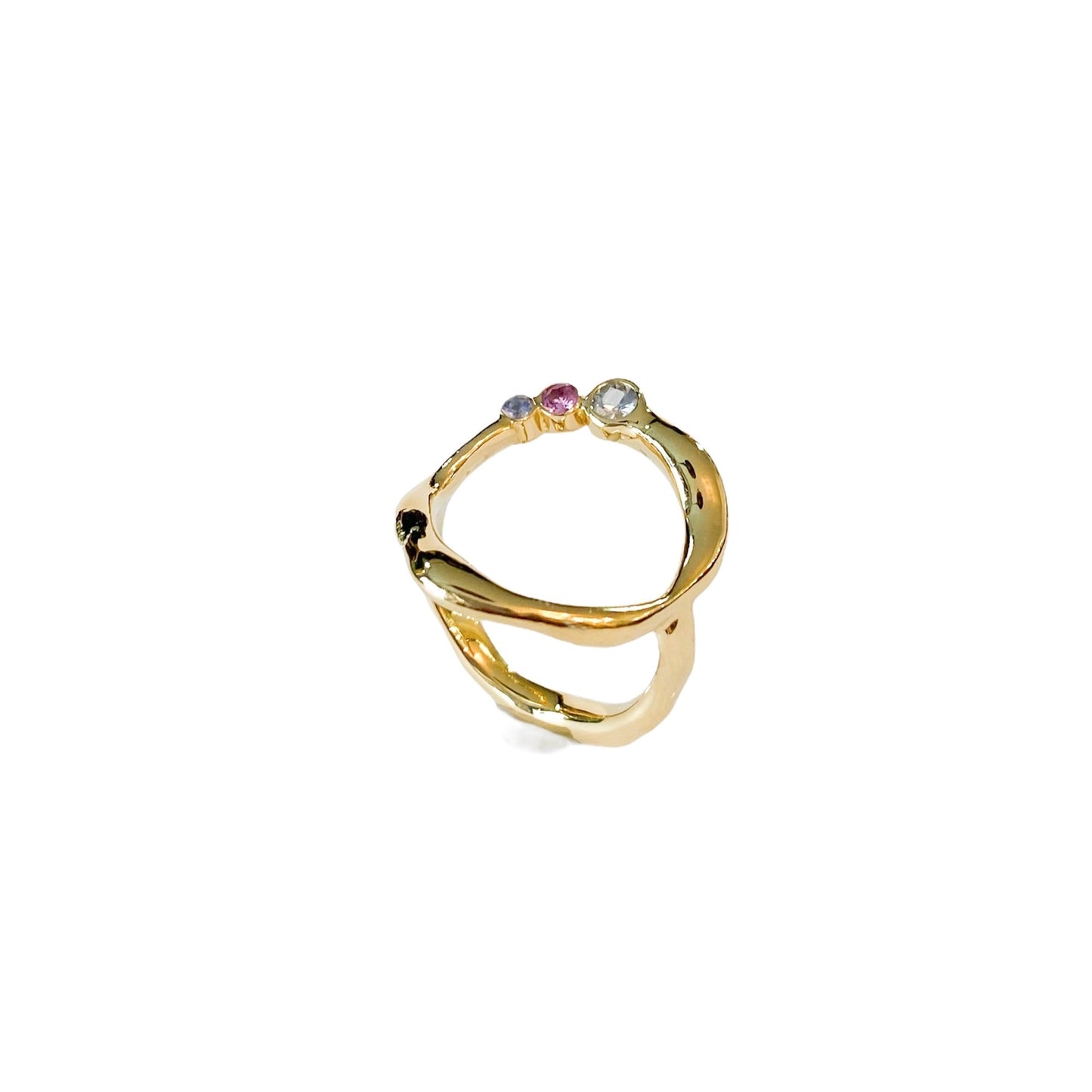 Curves Big gold plated silver sapphire ring