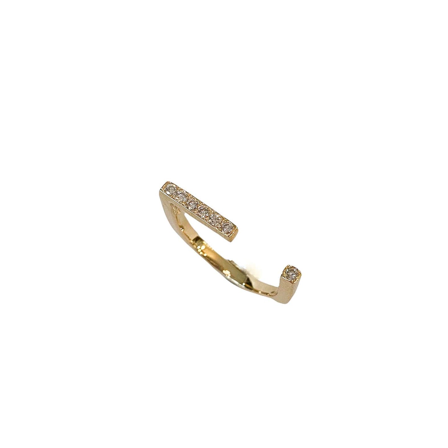Rainbow 14 kt gold pave diamond ring, top view.