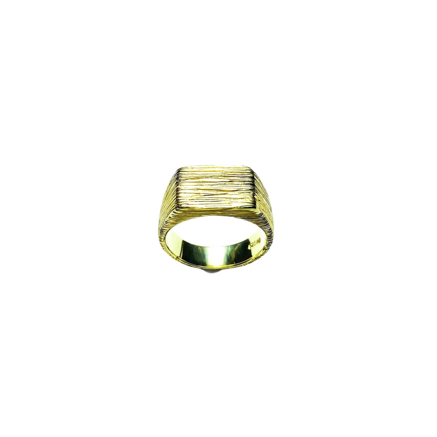 Raw Signet gold plated silver ring, top view.