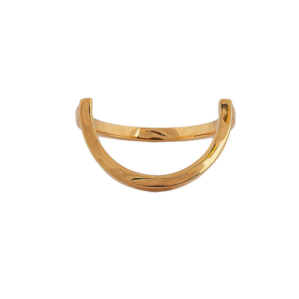Sharp gold plated silver ring, front view.