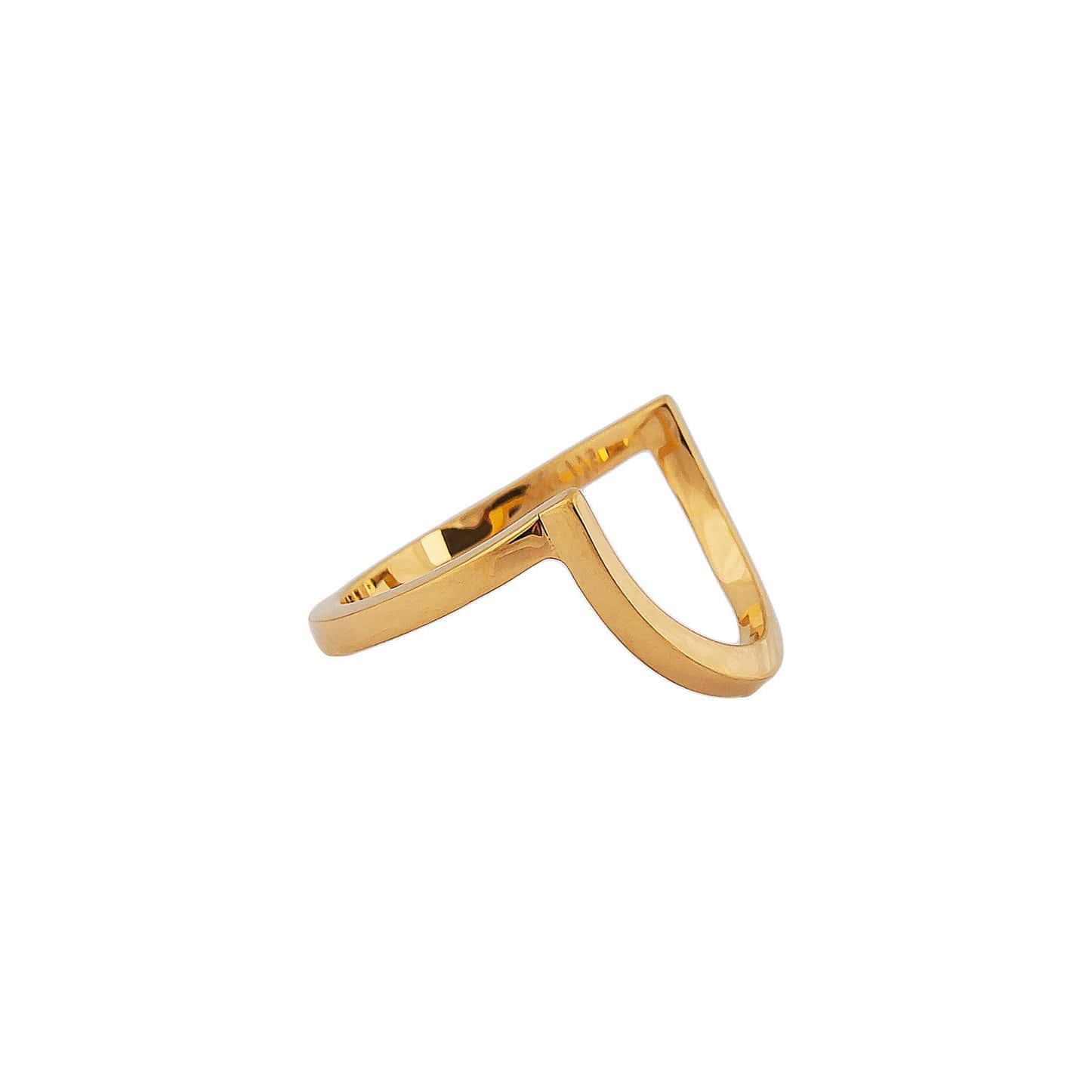 Sharp gold plated silver ring, side view.