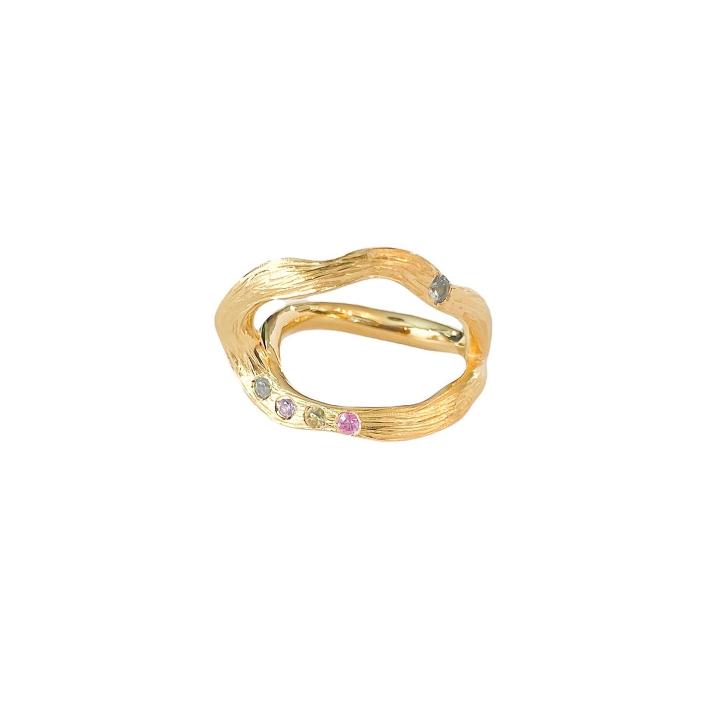 Simone Noa Oceania gold plated silver ring, top view.