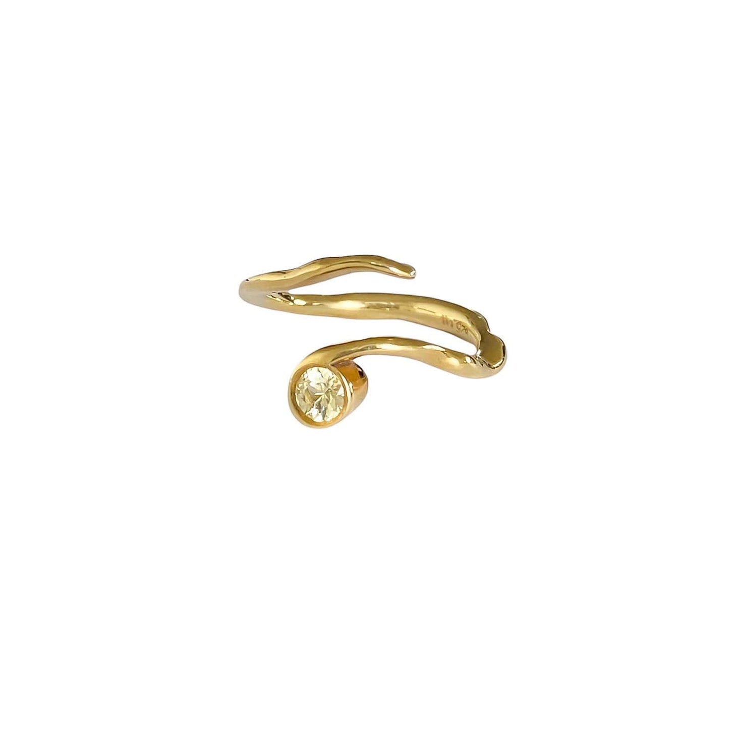 Simone Noa Spirulina gold plated silver sapphire ring, front view.
