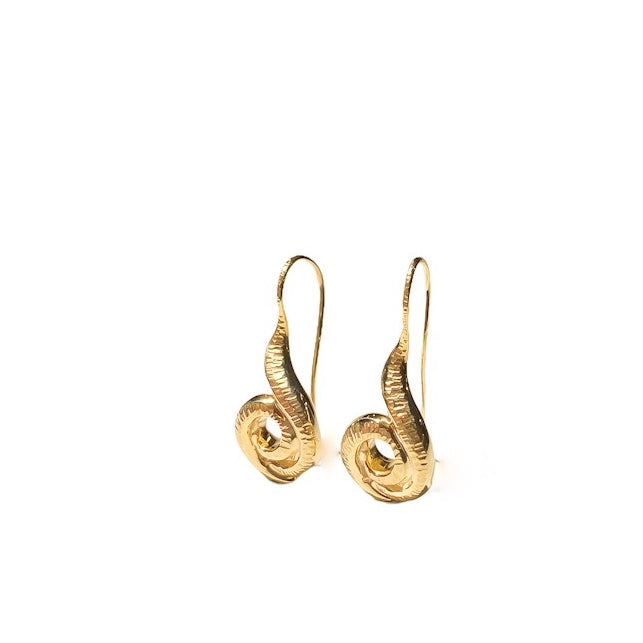 Surrea gold plated silver earrings, side view.